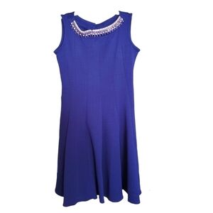 Haani Petite Royal Blue Fit & Flare Dress - Embellished Neckline Size PS